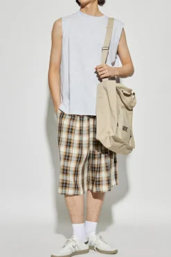Acne Studios beige Plaid pattern shorts