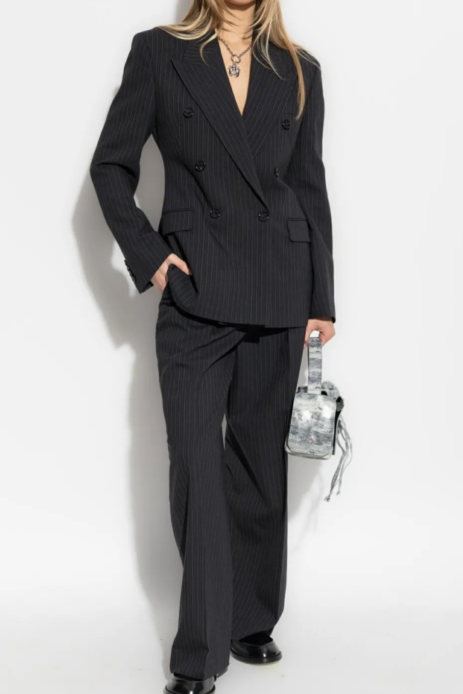 Acne Studios BLACK Pinstriped pleated trousers
