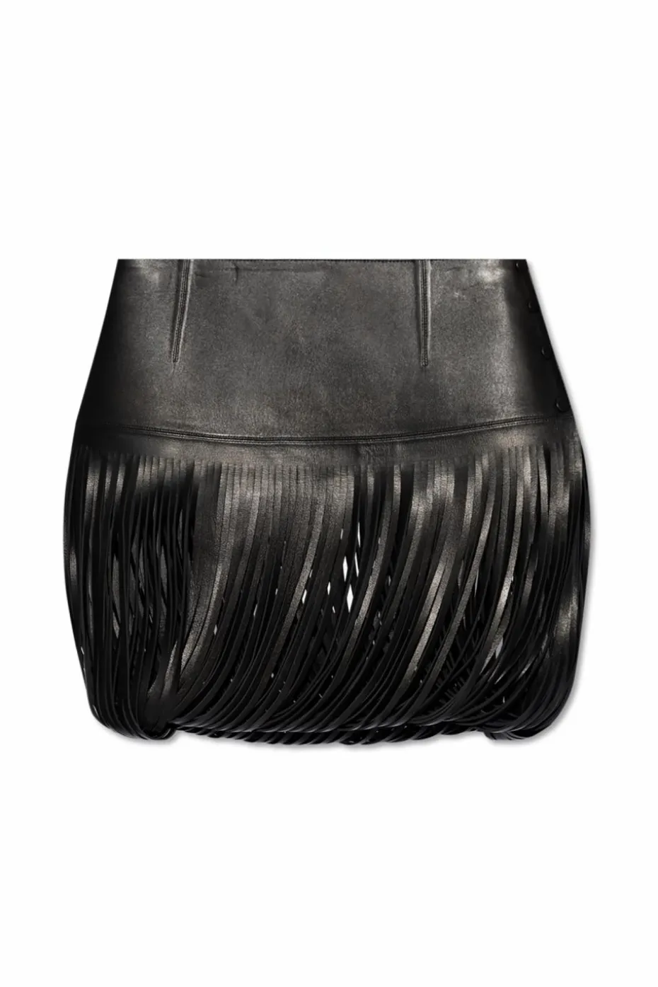 Alaïa BLACK Leather skirt with fringes