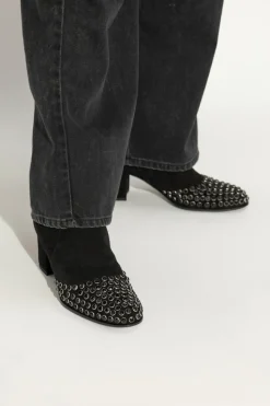 Alaïa BLACK Suede ankle boots with studs