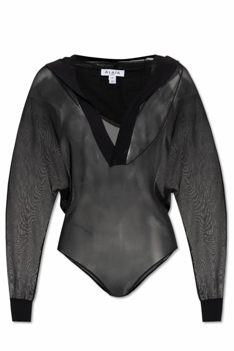 Alaïa BLACK Transparent bodysuit with hood