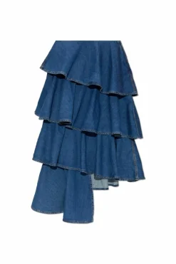 Alaïa BLUE Denim skirt with ruffles
