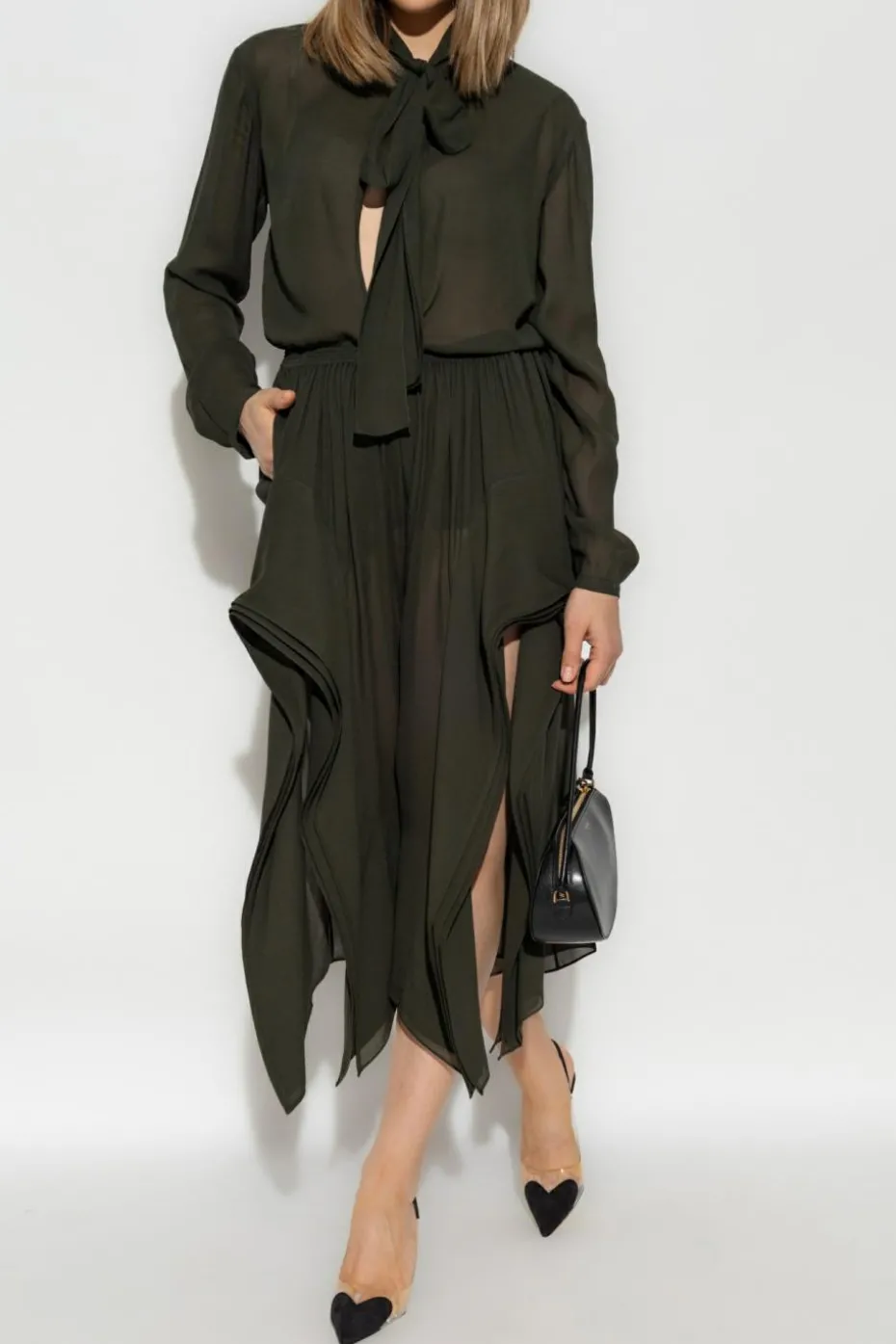 Alaïa GREEN Transparent pants with ruffles