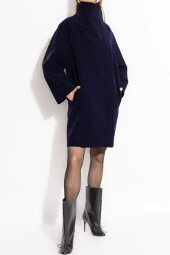 Alaïa NAVY BLUE Coat with stand-up collar
