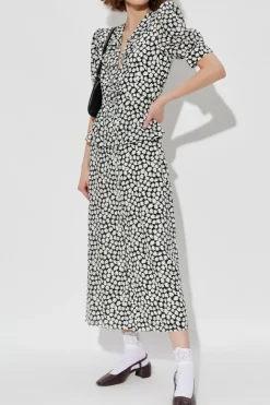 Alessandra Rich BLACK Silk dress with floral motif