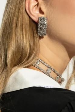 Alessandra Rich SILVER Clip-on earrings with shimmering crystals