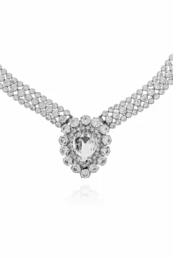 Alessandra Rich SILVER Necklace with shimmering crystals