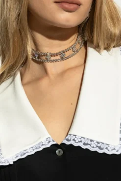 Alessandra Rich SILVER Necklace with shimmering crystals