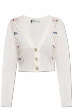 Alessandra Rich WHITE Cardigan with floral motif