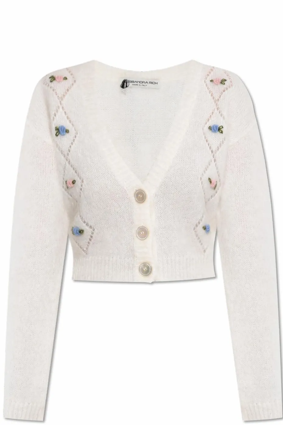 Alessandra Rich WHITE Cardigan with floral motif