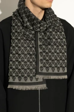 Alexander McQueen BLACK Scarf with a characteristic skull motif