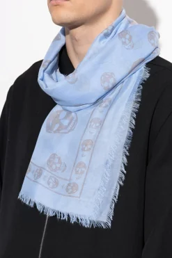 Alexander McQueen light blue Scarf with a distinctive skull motif