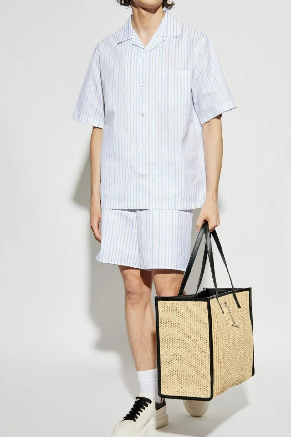 Alexander McQueen light blue Striped pattern shorts