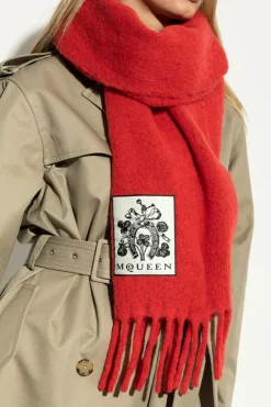 Alexander McQueen RED Wool scarf with fringes