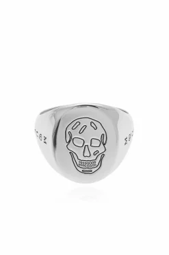 Alexander McQueen SILVER Signet ring with engraved logo