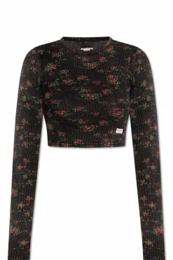 Alexander Wang BLACK Short lingerie top with floral motif