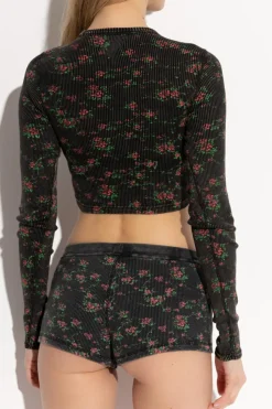 Alexander Wang BLACK Short lingerie top with floral motif