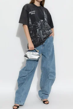 Alexander Wang BLACK T-shirt with print and shimmering appliqués