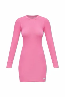 Alexander Wang PINK Ribbed slip dress with long sleeves
