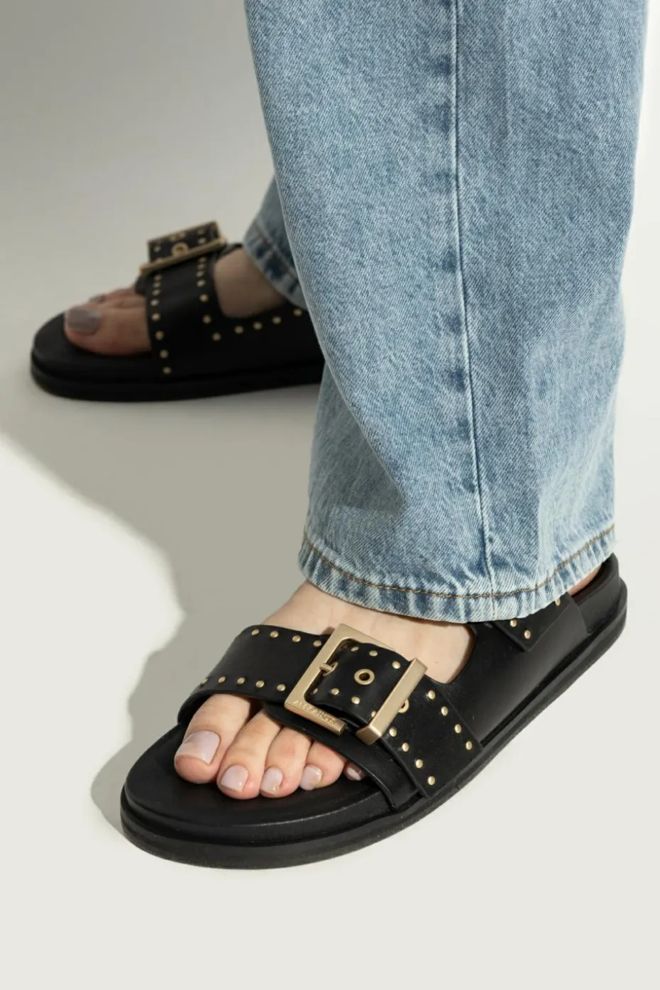AllSaints BLACK Leather slides "Magda"
