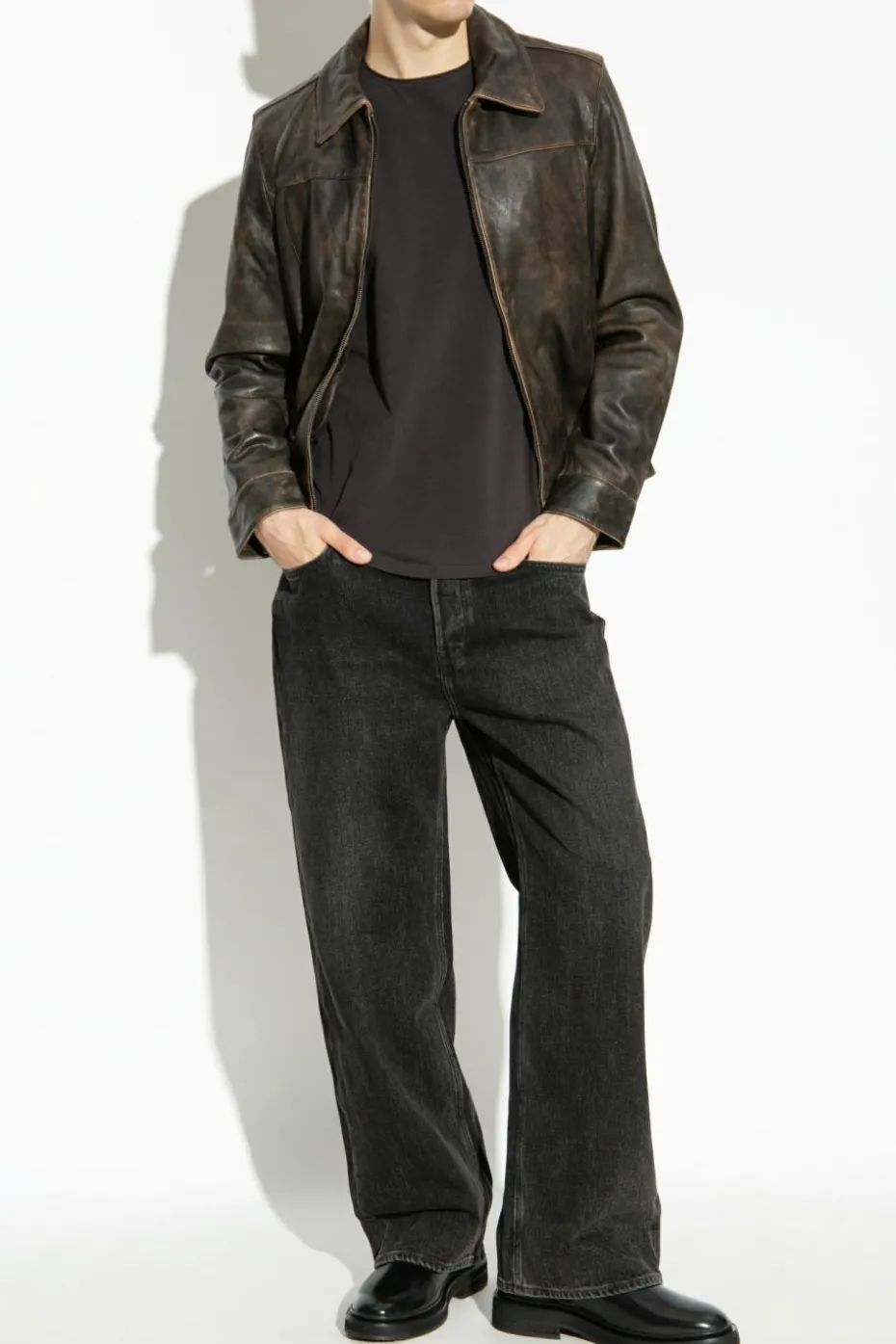 AllSaints BROWN Leather Jacket Alkan