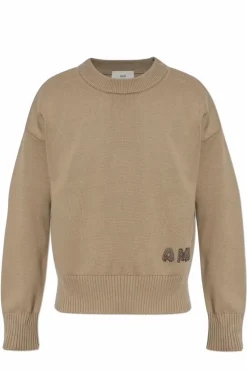 Ami Alexandre Mattiussi beige Sweater with embroidered logo