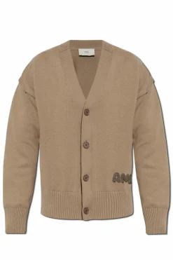 Ami Alexandre Mattiussi beige Cardigan with embroidered logo