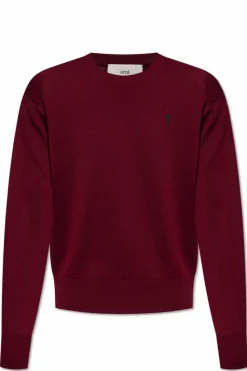 Ami Alexandre Mattiussi BURGUNDY Wool sweater with logo