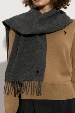 Ami Alexandre Mattiussi GREY Wool scarf with logo
