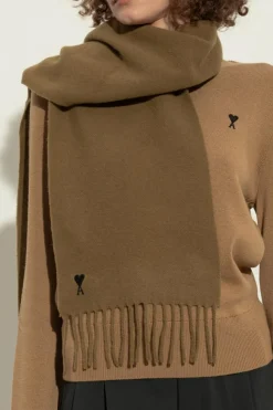 Ami Alexandre Mattiussi GREEN Wool scarf with logo