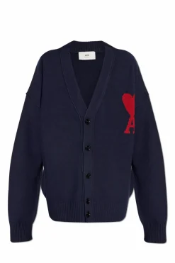 Ami Alexandre Mattiussi NAVY BLUE Cardigan with embroidered logo