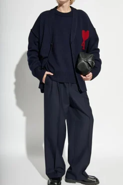 Ami Alexandre Mattiussi NAVY BLUE Cardigan with embroidered logo