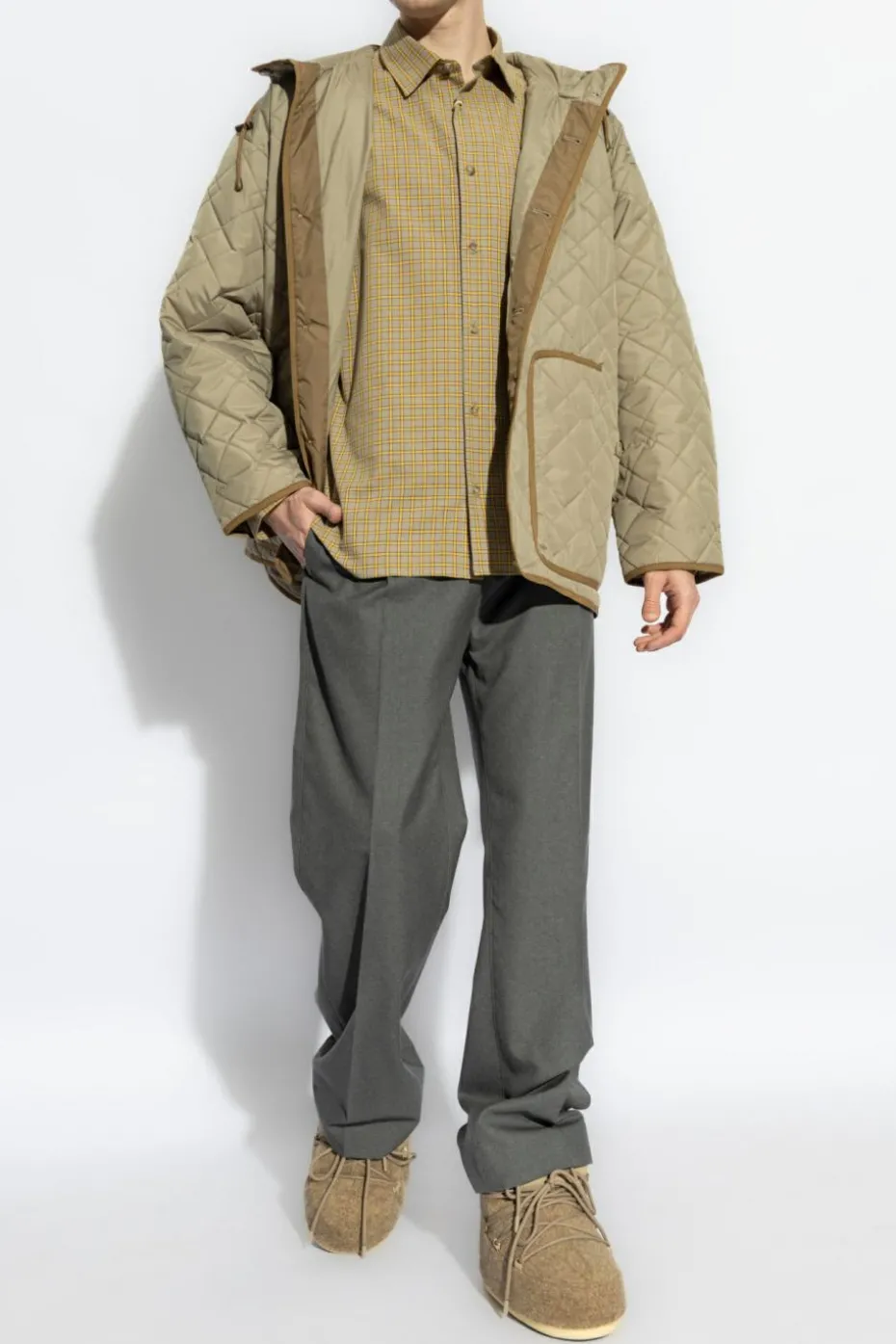 A.P.C. GREEN Quilted jacket with hood