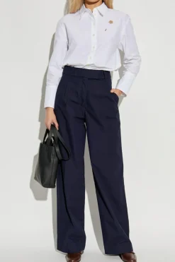 A.P.C. NAVY BLUE High-waisted cotton trousers