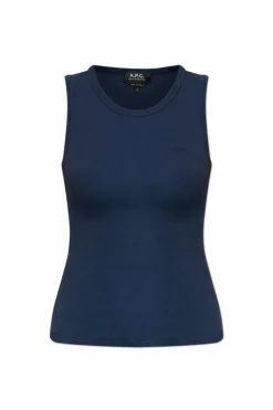 A.P.C. NAVY BLUE Ribbed top with embroidered logo