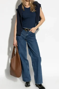 A.P.C. NAVY BLUE Ribbed top with embroidered logo