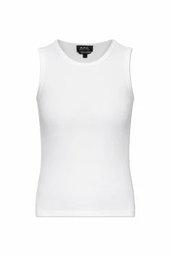 A.P.C. WHITE Ribbed top with embroidered logo