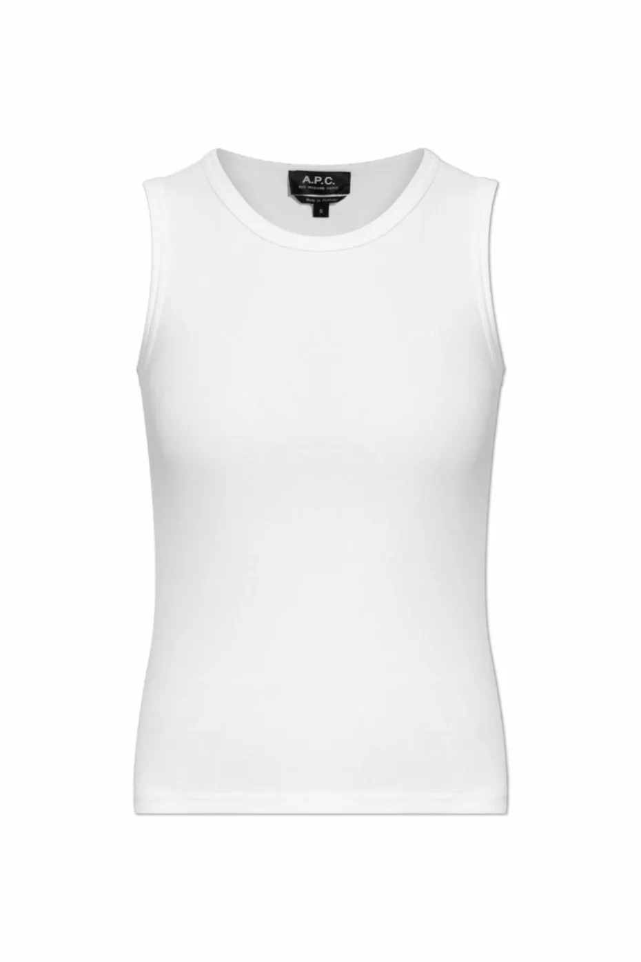 A.P.C. WHITE Ribbed top with embroidered logo