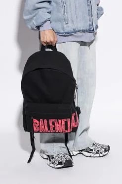 Balenciaga BLACK Backpack with printed logo