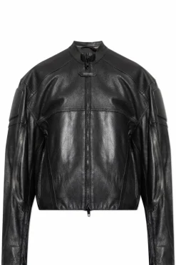 Balenciaga BLACK Leather jacket with stand-up collar
