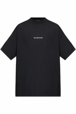 Balenciaga BLACK T-shirt with a patch on the sleeve