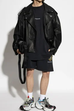 Balenciaga BLACK T-shirt with a patch on the sleeve