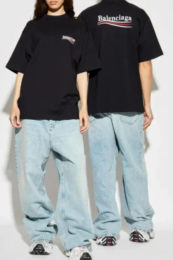 Balenciaga BLACK T-shirt with embroidered logo