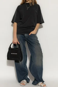 Balenciaga BLACK T-shirt with ribbon laced at the back