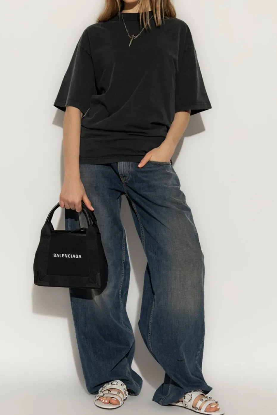 Balenciaga BLACK T-shirt with ribbon laced at the back