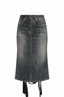 Balenciaga GREY Denim skirt with a decorative ribbon at the back