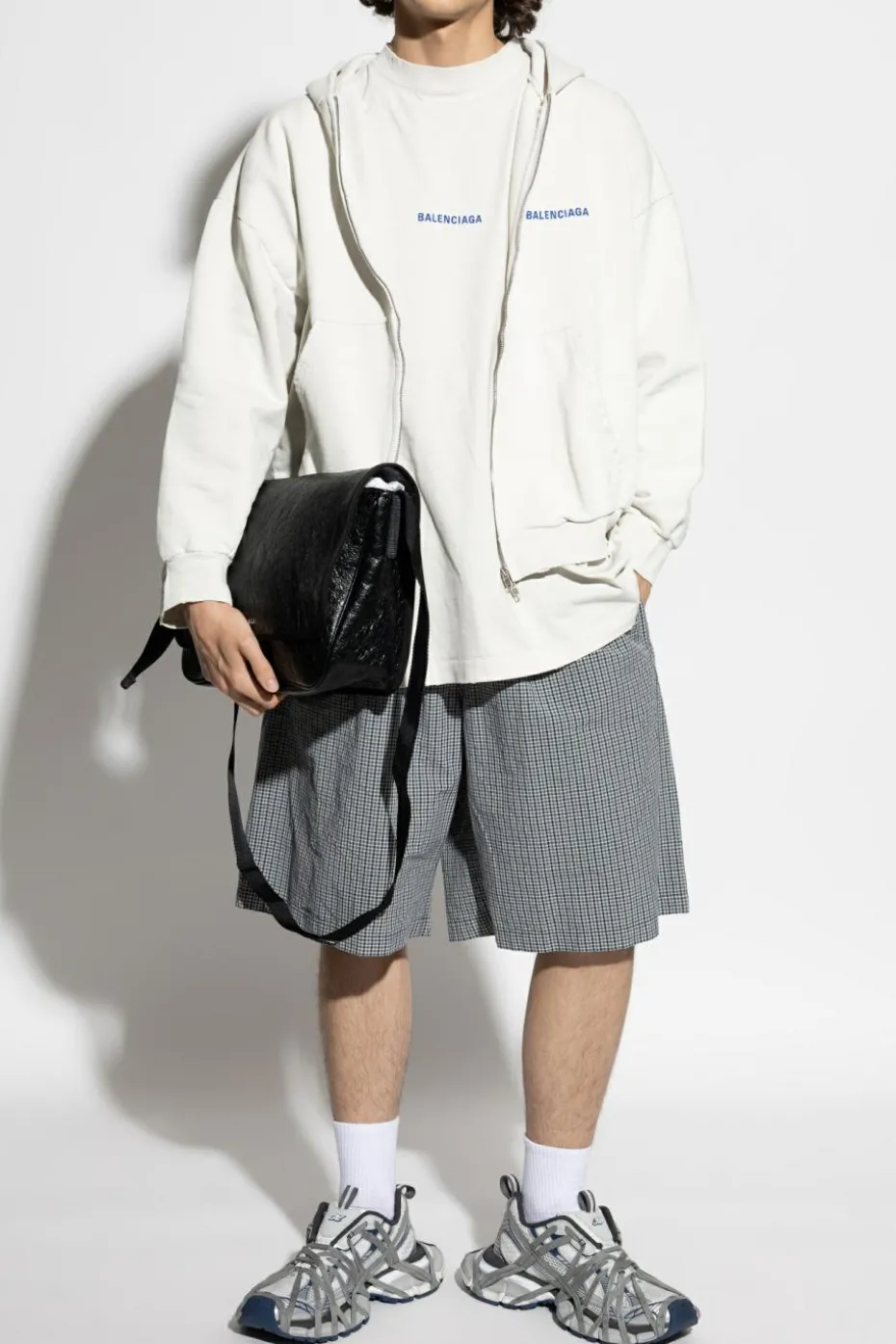 Balenciaga GREY Plaid-patterned shorts
