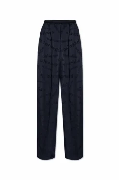 Balenciaga NAVY BLUE Silk trousers with monogram