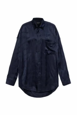 Balenciaga NAVY BLUE Silk shirt with logo