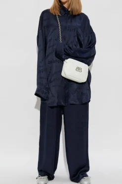 Balenciaga NAVY BLUE Silk shirt with logo